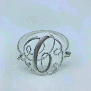 Monogrammed Bracelet C letter. Bangle. Silver look.